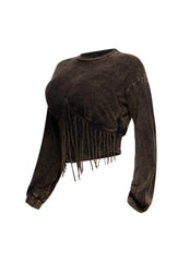 Washed fringe detailed bubble sleeve top