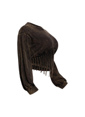 Washed fringe detailed bubble sleeve top