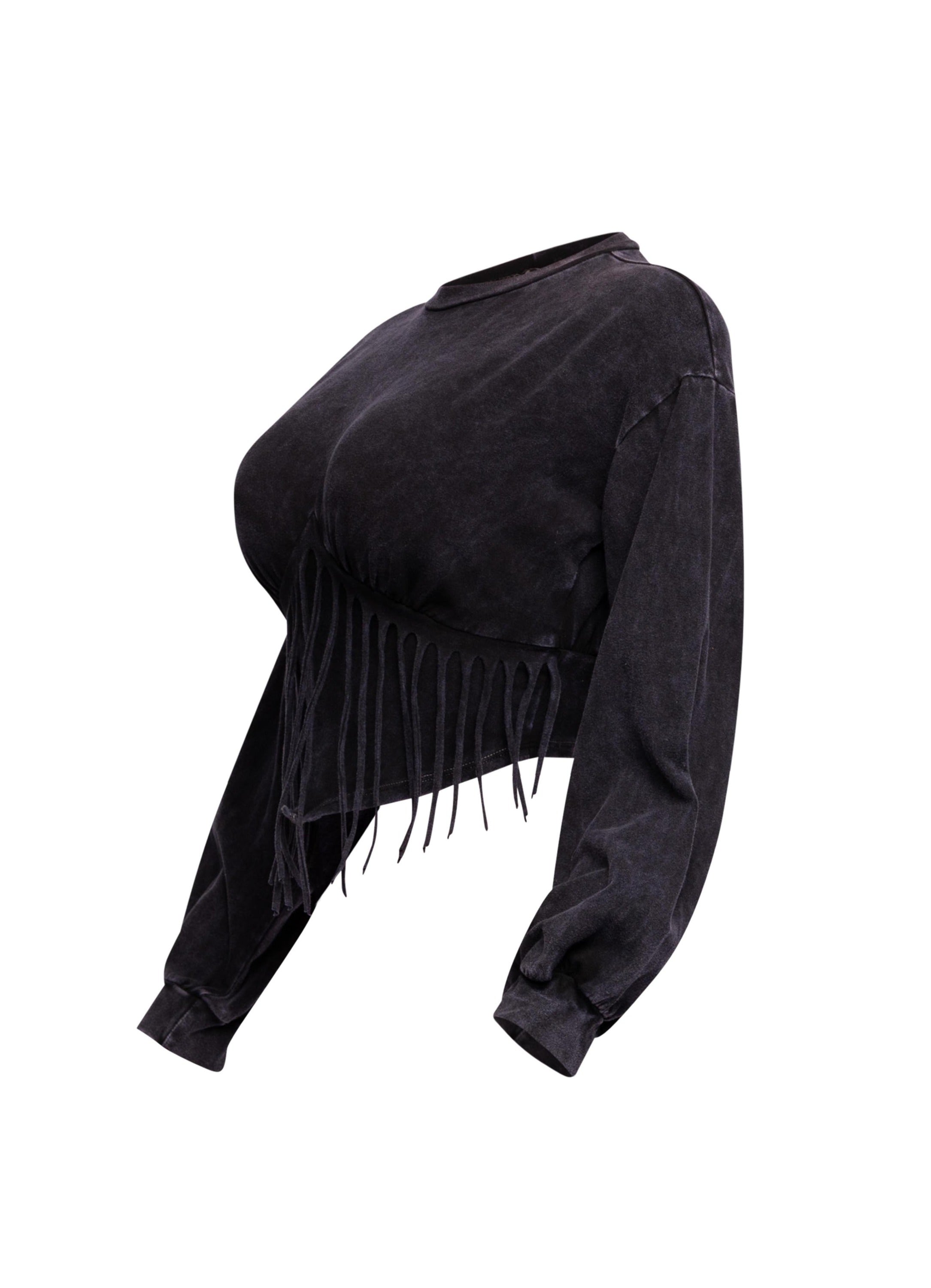 Washed fringe detailed bubble sleeve top