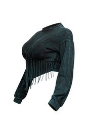 Washed fringe detailed bubble sleeve top