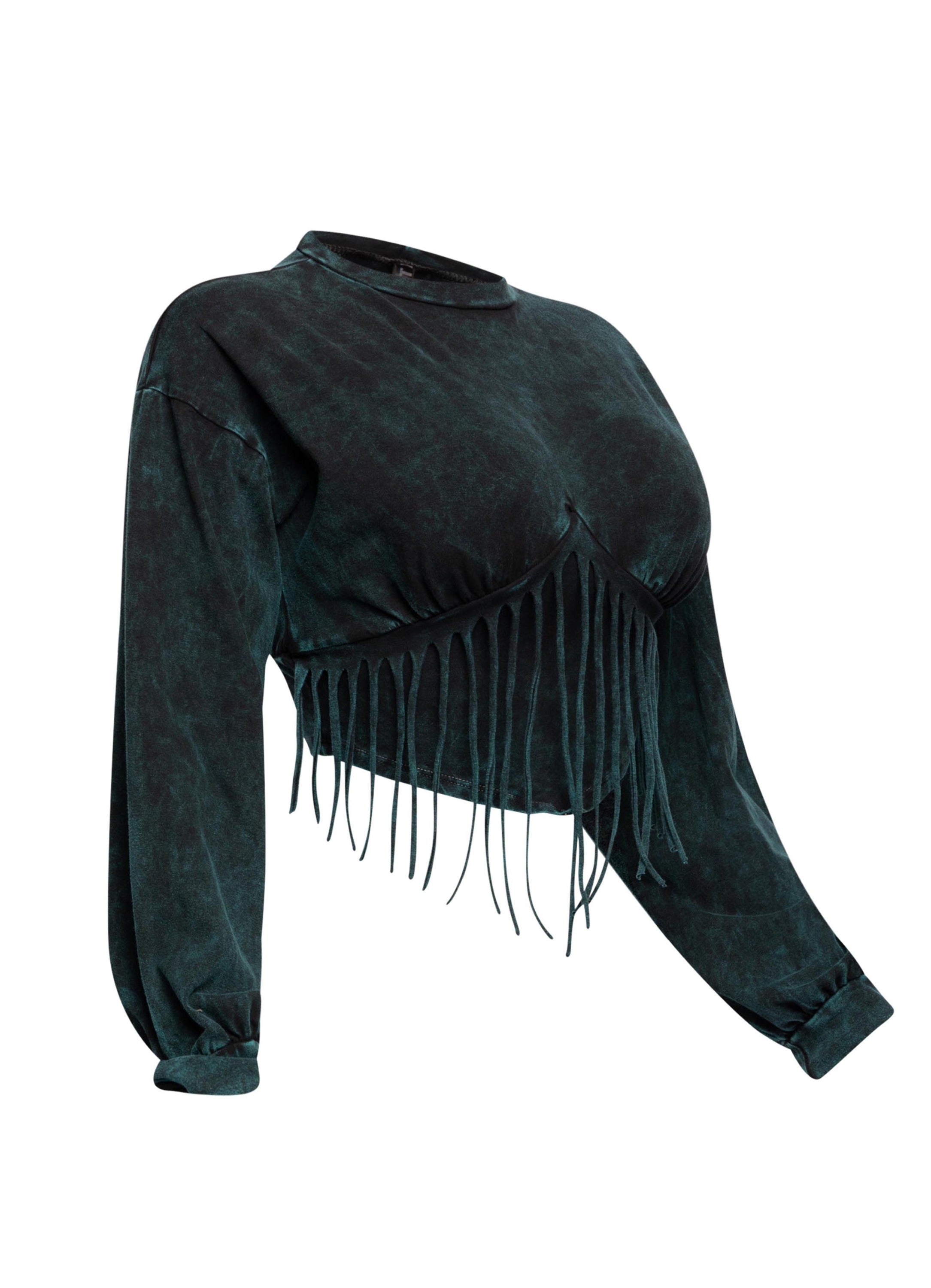 Washed fringe detailed bubble sleeve top