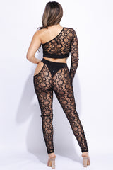 One shoulder lace leggings set