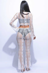 Geo lace sheer flared pant set