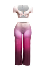 Ombre crop top and wide pants set