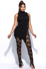 Side tie tunic with lace pant set