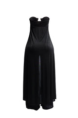 Strapless front slit open dress top and wide leg pants set