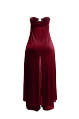 Strapless front slit open dress top and wide leg pants set