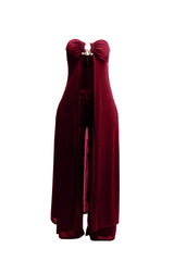 Strapless front slit open dress top and wide leg pants set