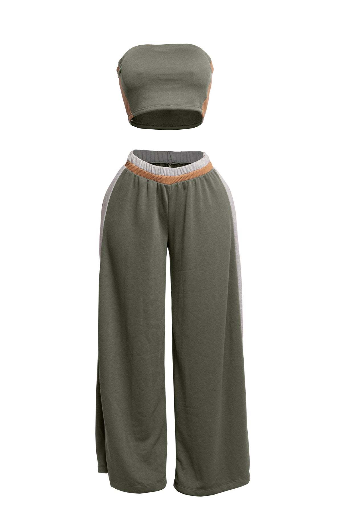 Strapless crop top & wide leg pants set