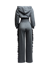 Hoodie jacket and side tassel pants set