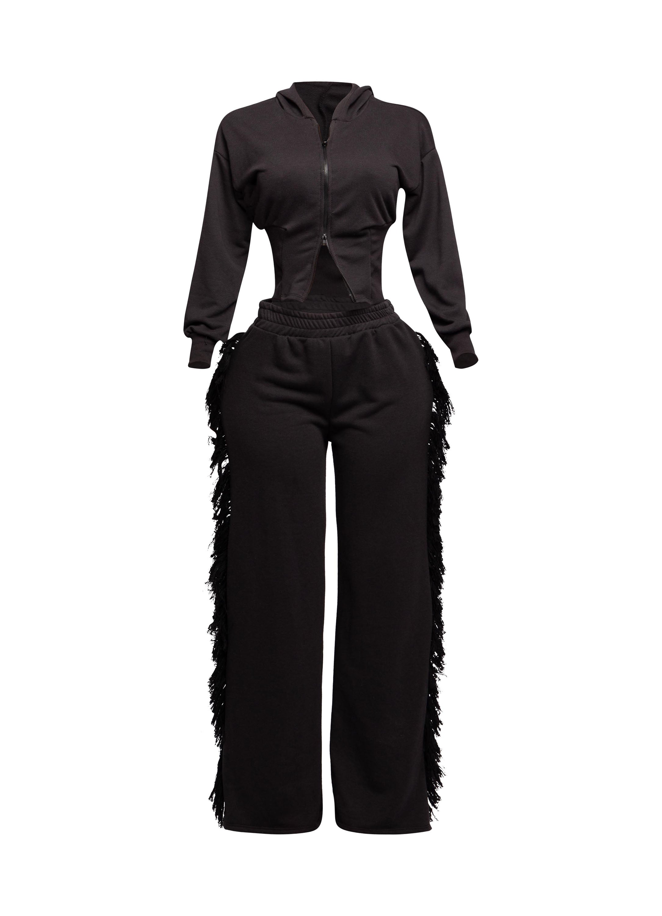 Hoodie jacket and side tassel pants set