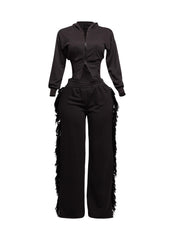 Hoodie jacket and side tassel pants set