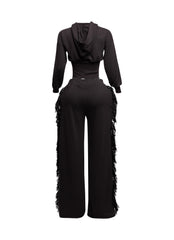 Hoodie jacket and side tassel pants set