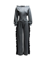 Hoodie jacket and side tassel pants set