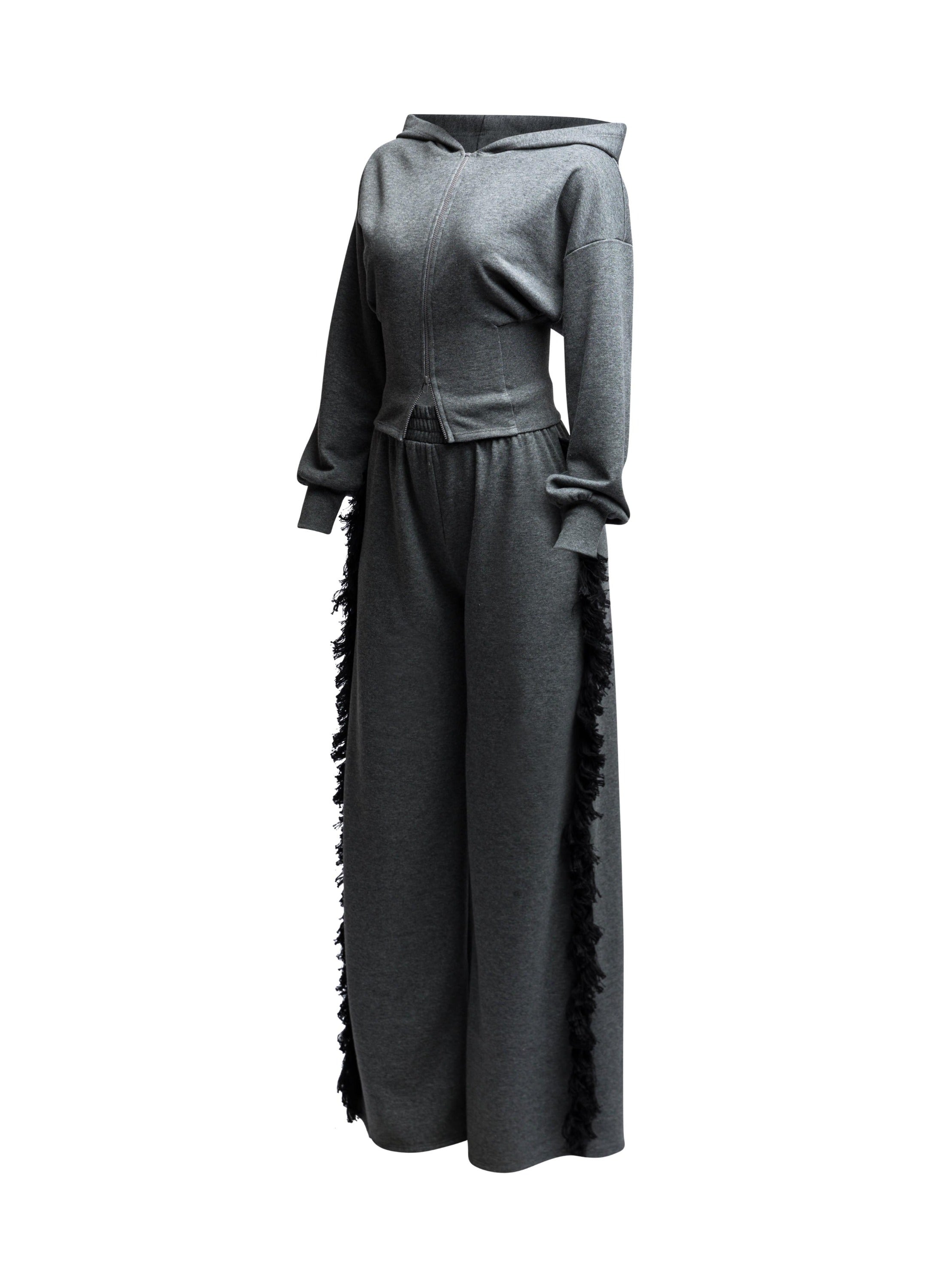 Hoodie jacket and side tassel pants set