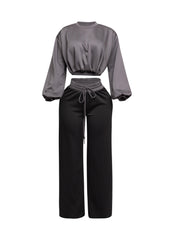 Balloon top and wide leg pants set