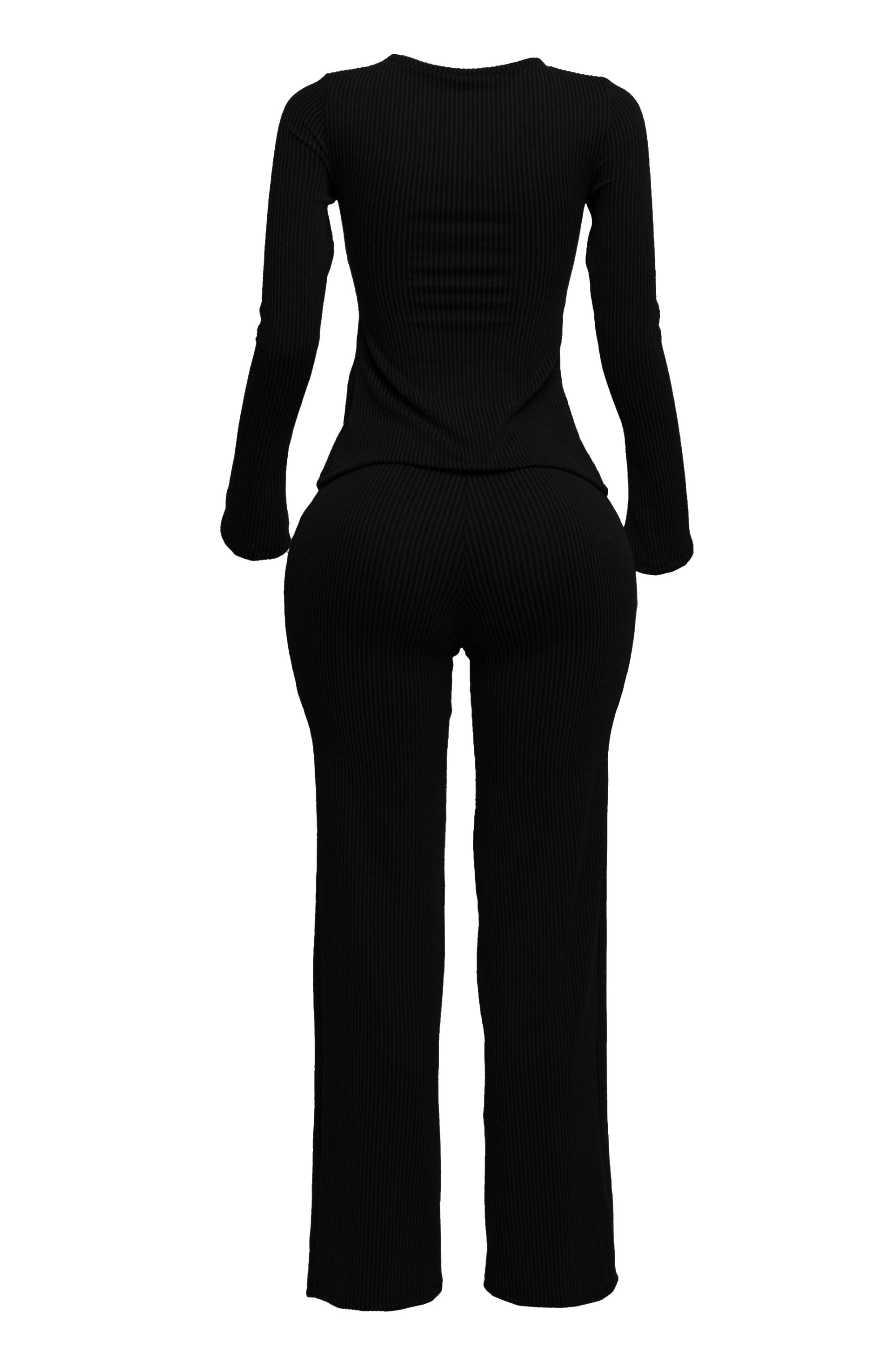 Rib fabric twisted front cut out detailed top & pants set