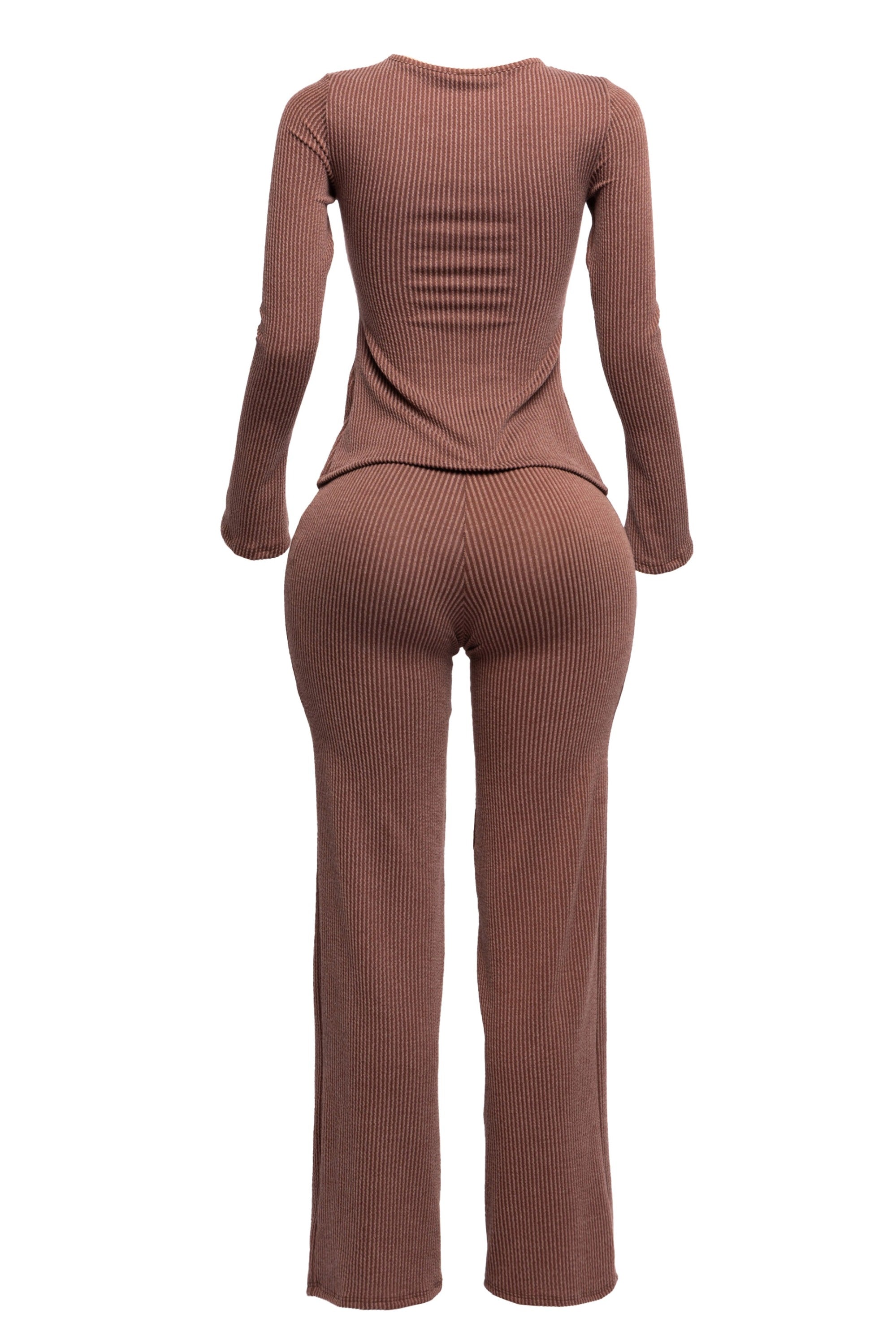 Rib fabric twisted front cut out detailed top & pants set