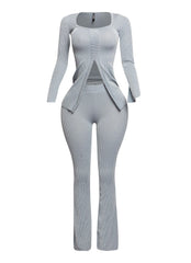 Ribbed pant set with slit detail