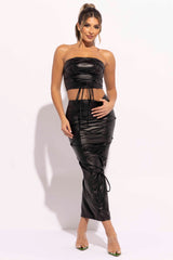 Lace up detailed tube top and maxi skirt set