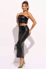 Lace up detailed tube top and maxi skirt set