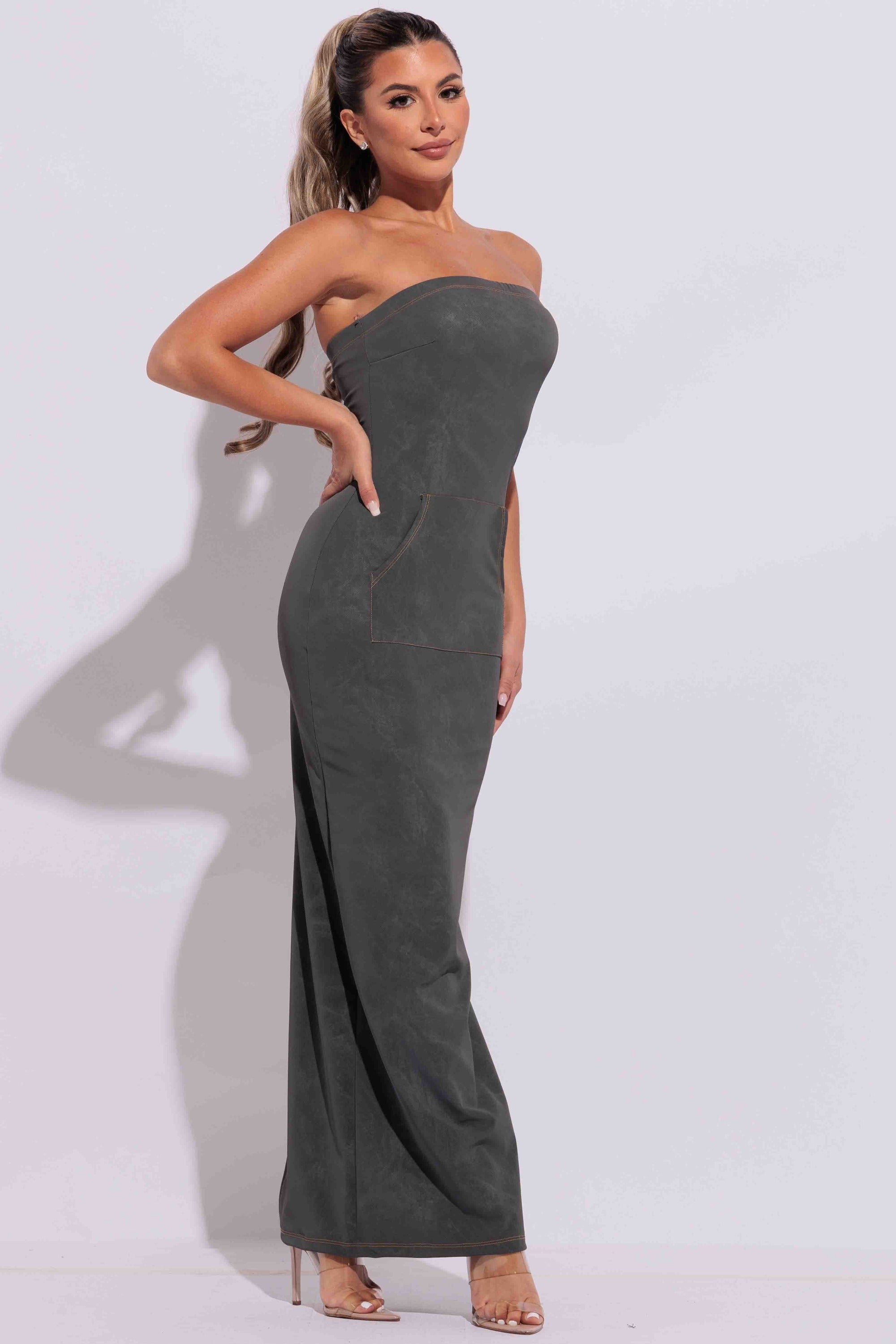 Kangaroo pocket tube maxi dress