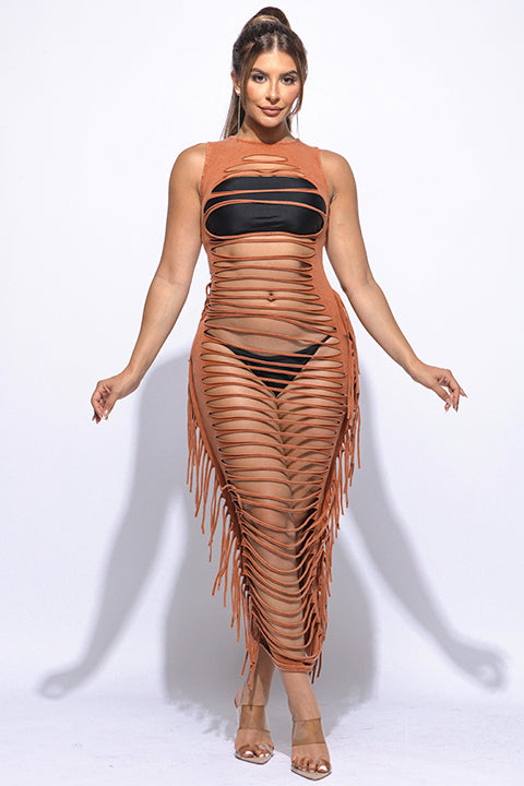 Fringe cut out maxi dress