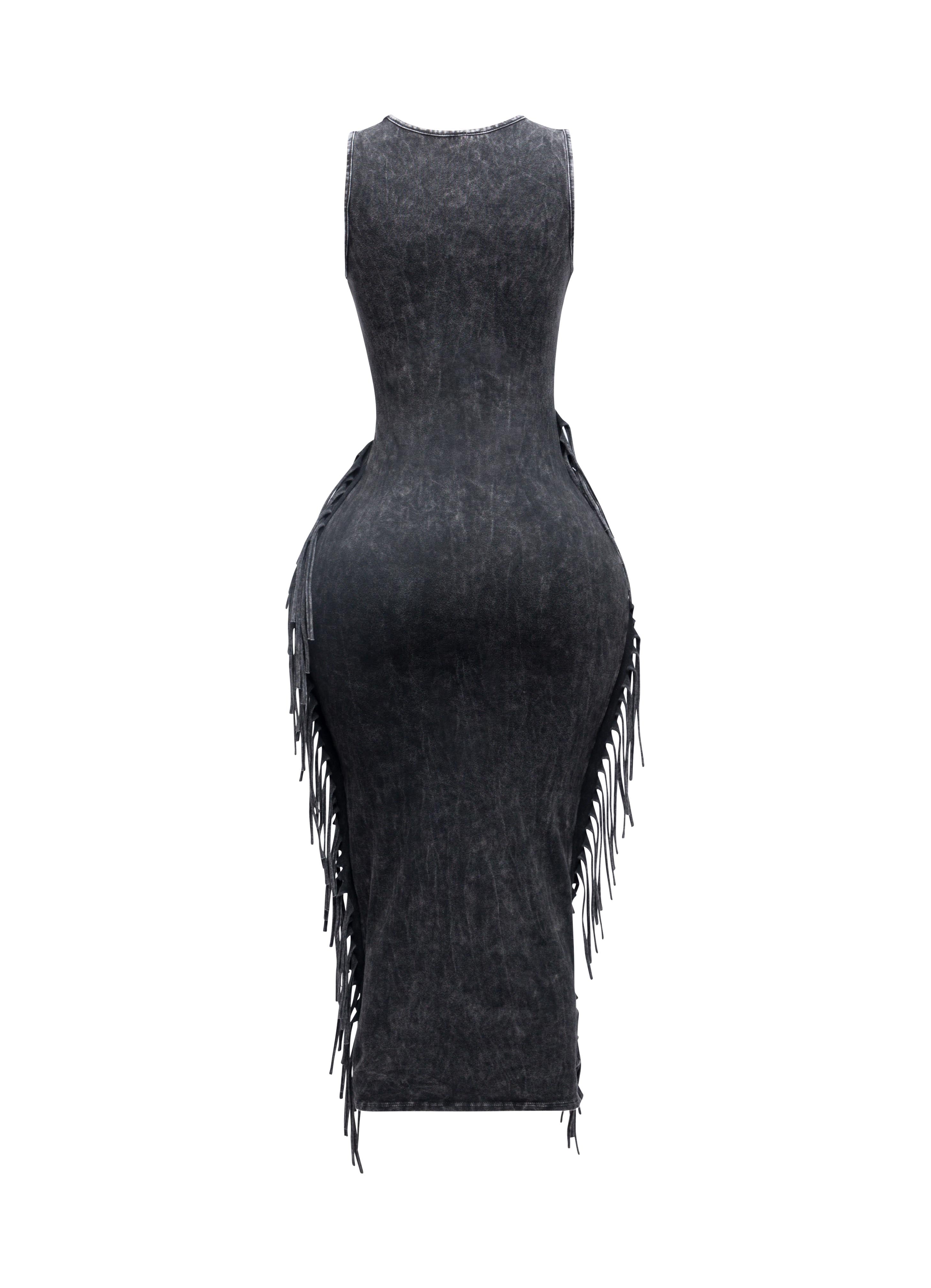 Fringe cut out maxi dress