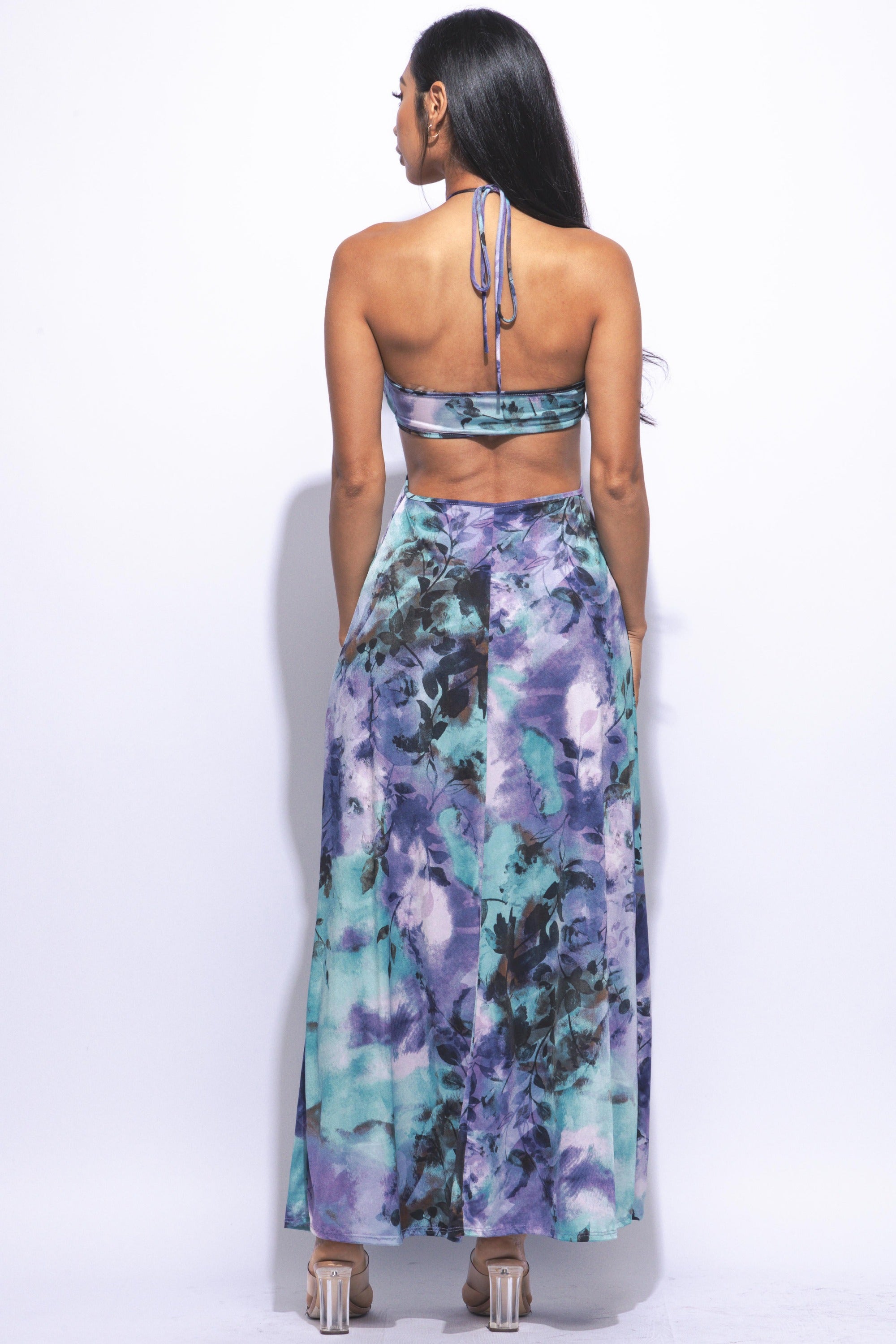 Printed maxi skirt with high slit