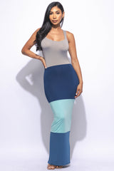 Sleeveless color block maxi dress