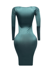 Long sleeve cowl drape front detailed dress