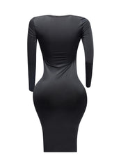 Long sleeve cowl drape front detailed dress