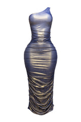 Ombre & gold mesh layered one shoulder maxi dress