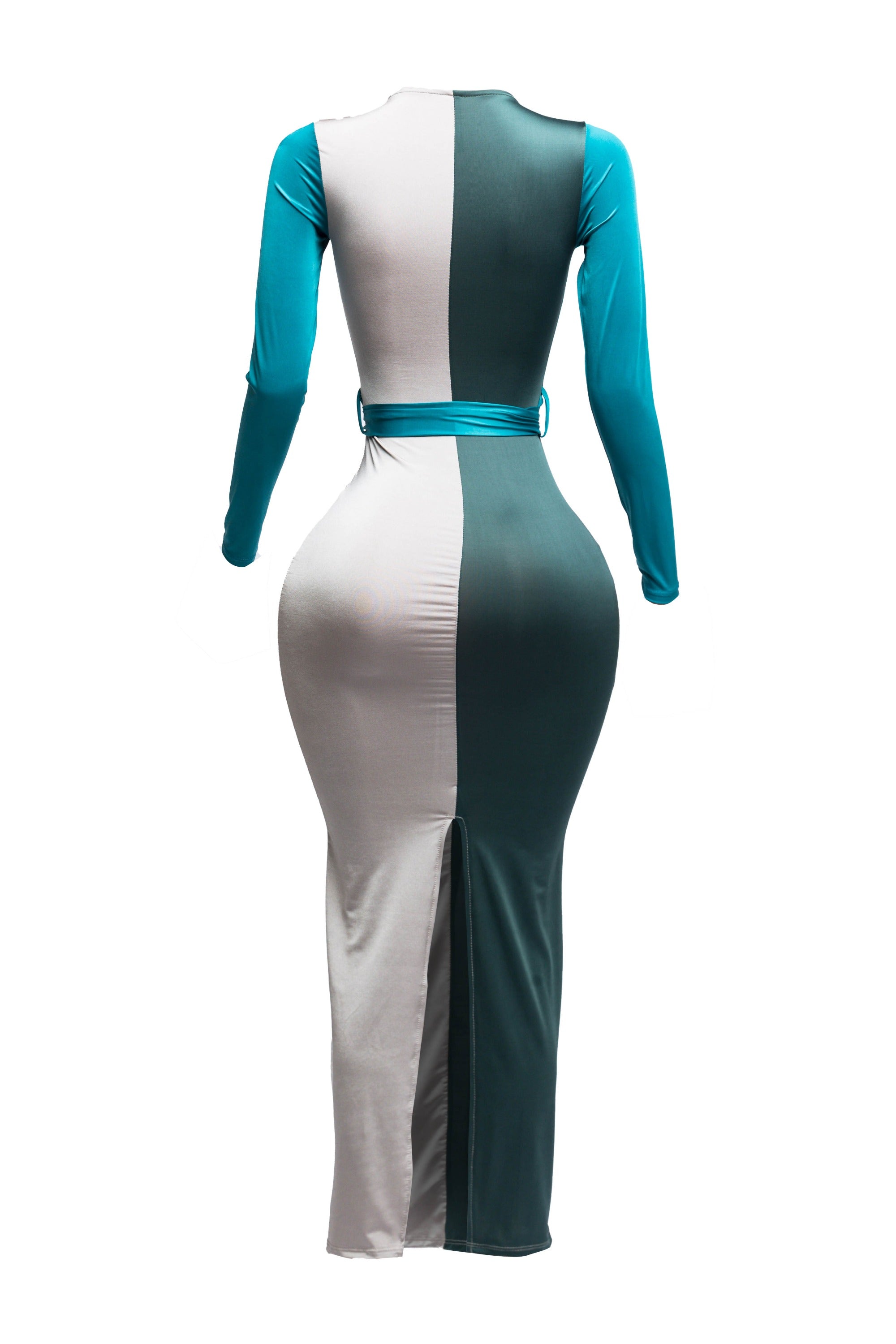 Long sleeve color block maxi dress