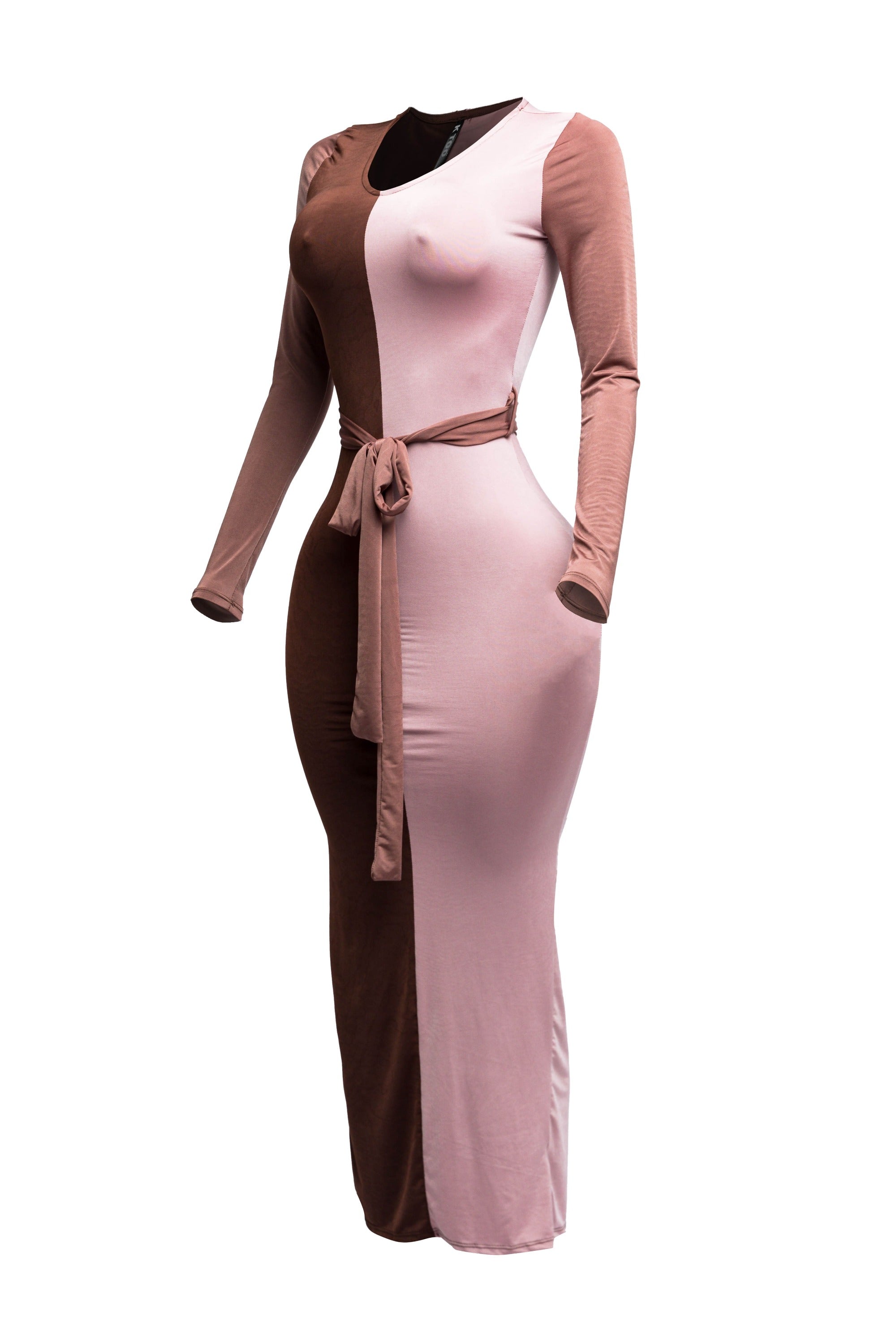 Long sleeve color block maxi dress Bogomore