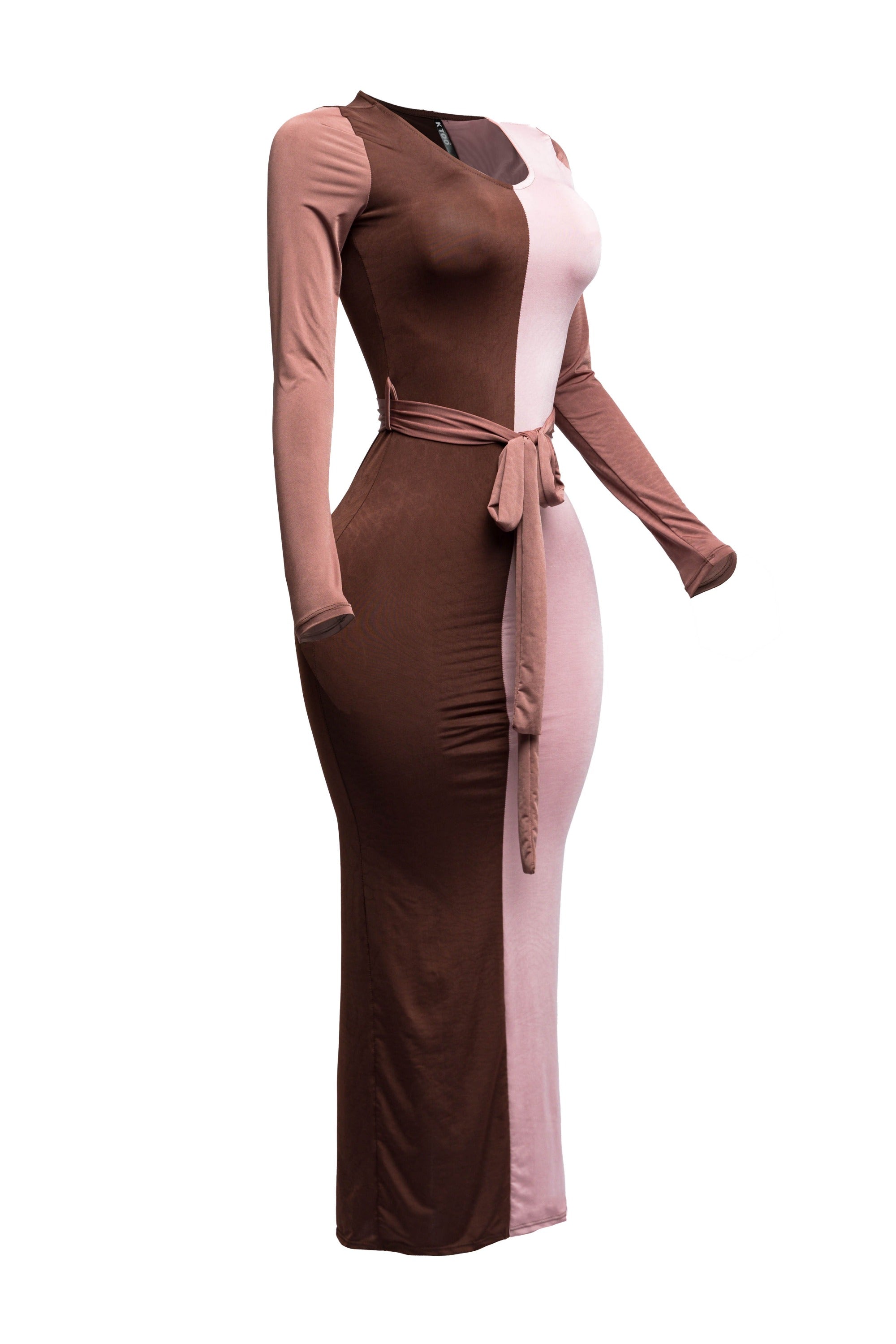 Long sleeve color block maxi dress