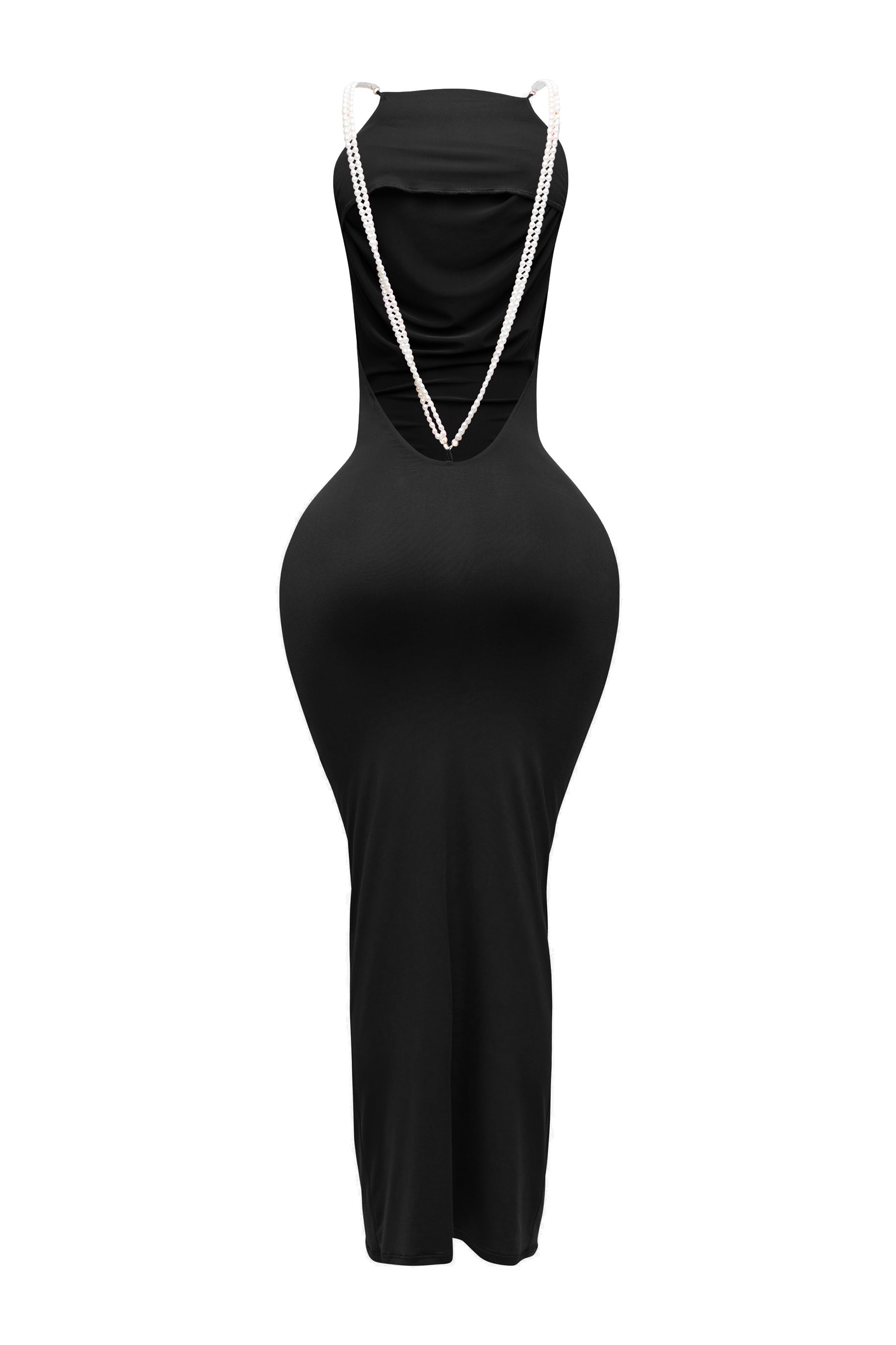 Backless pearl trimmed maxi dress