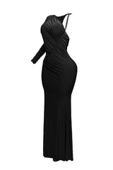 One sleeve open back ruched front detail maxi dress