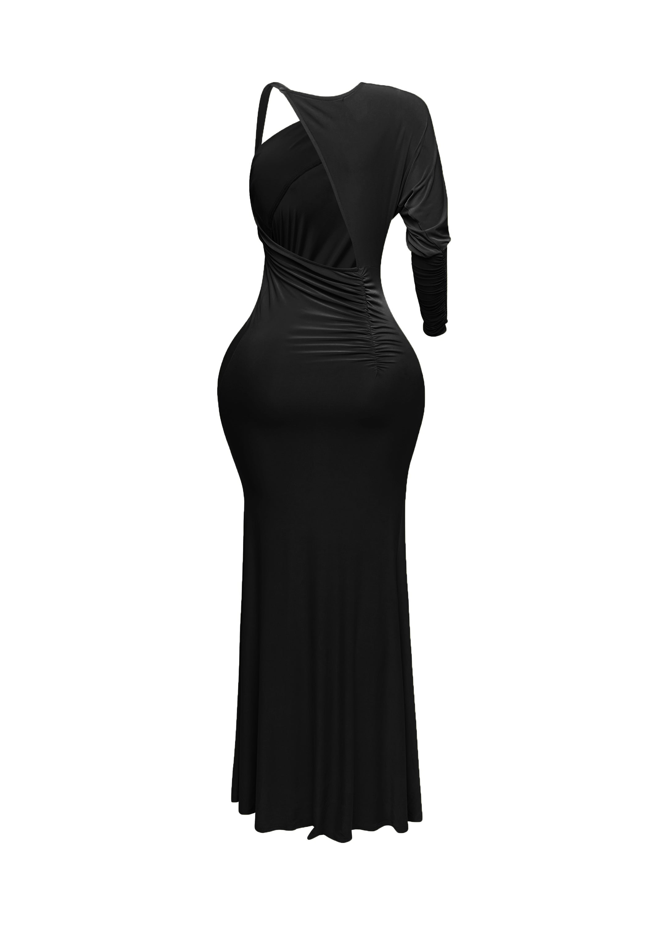 One sleeve open back ruched front detail maxi dress