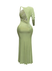 One sleeve open back ruched front detail maxi dress