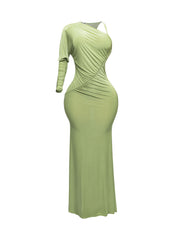 One sleeve open back ruched front detail maxi dress