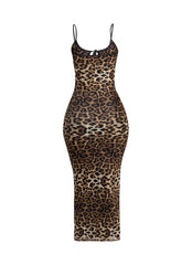 Leopard mesh dress with tie front