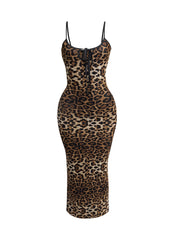 Leopard mesh dress with tie front