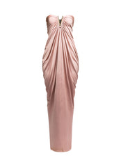 V shape trim detailed draping body strapless maxi dress