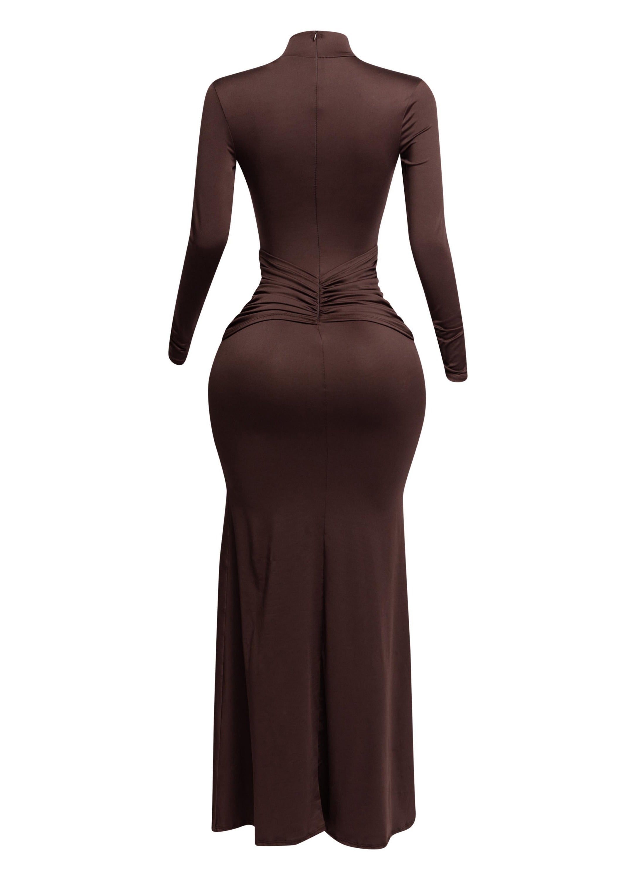 Trimmed ruffle down long sleeve maxi dress