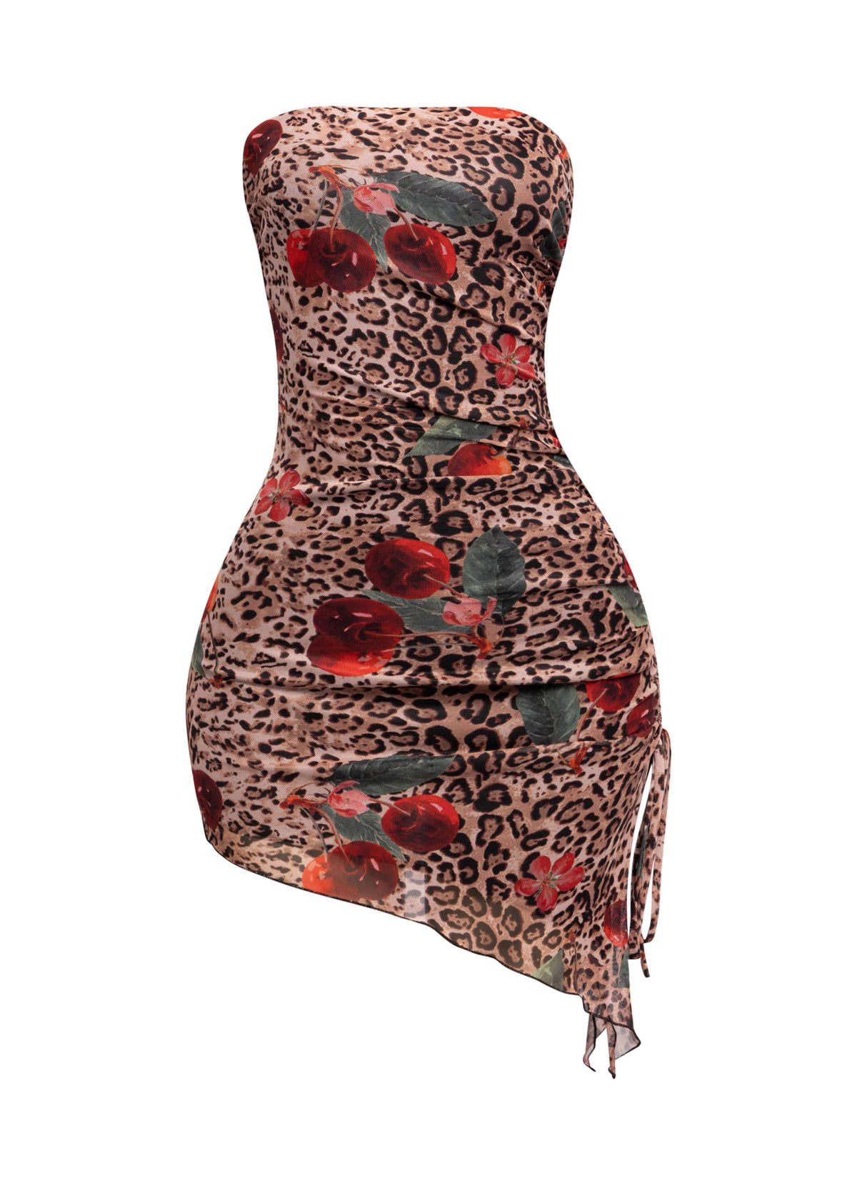 Printed mesh asymmetrical hem tube dress