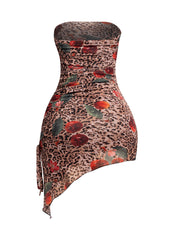 Printed mesh asymmetrical hem tube dress