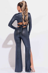 Tie back slit detailed jumpsuit