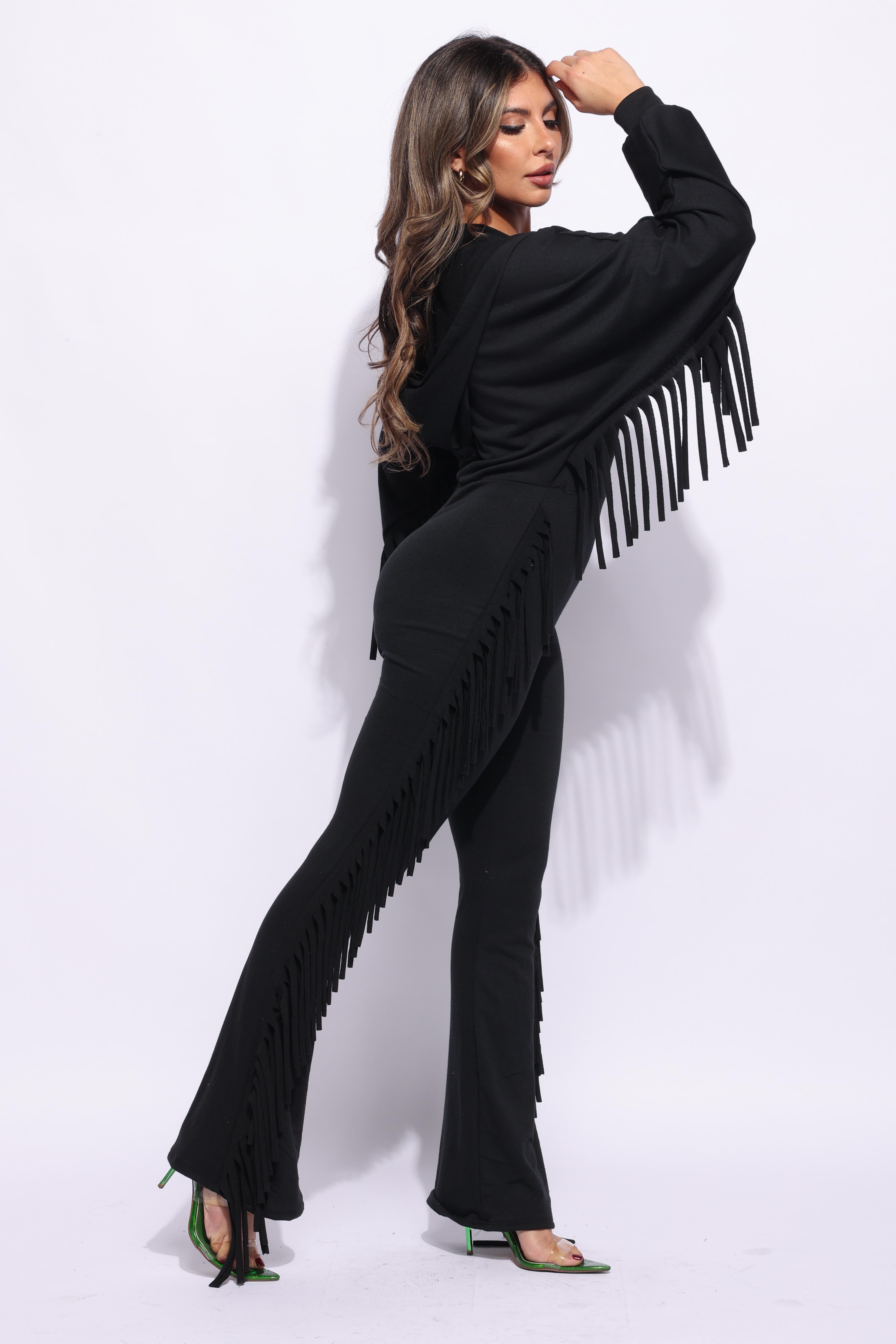 Front zipper fringe jumpsuit