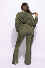 Front zipper fringe jumpsuit